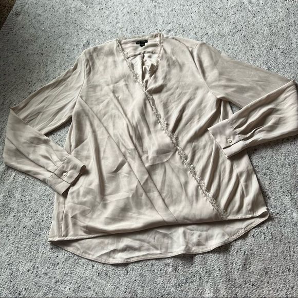 Ann Taylor Silky Overlap Long Sleeve Top - Picture 2 of 9